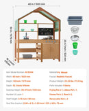 VEVOR virtuve bērniem, koka rotaļu virtuves komplekts ar piederumiem, āra rotaļu veikala komplekts maziem bērniem, lomu spēļu virtuve ar plītīm, stādīšanas kastēm, izlietni, krānu, tāfeli un katlu