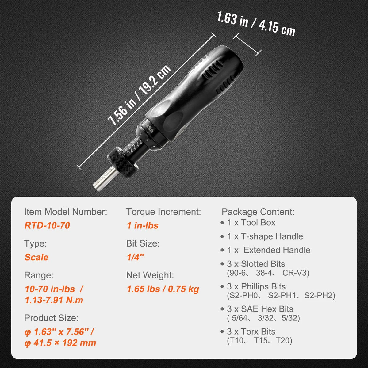 Regulējams griezes skrūvgriezis 1/4", 1,13–7,91 N·m, solis 0,11 N·m