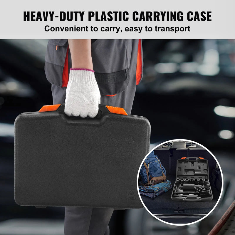 VEVOR smagās slodzes griezes momenta pastiprinātāja atslēgu komplekts, 1" piedziņa, 1:64 pārnesums, 6800 N·m griezes moments, ar 8 uzgriežņu uzgaļiem un uzglabāšanas koferi kravas automašīnām, piekabēm un kemperiem