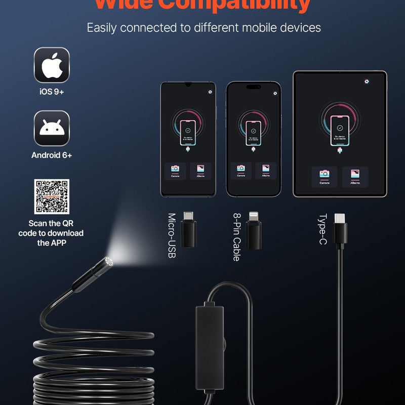 VEVOR endoskopiskā kamera 1920P HD boroskops Android un IOS ierīcēm ar 5 m kabeli