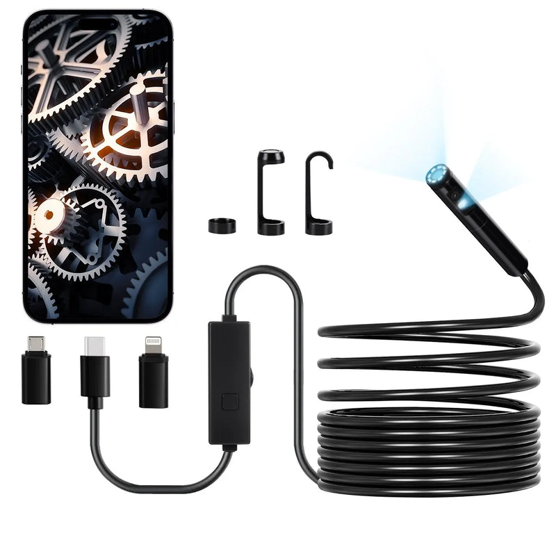 VEVOR endoskopa kamera ar apgaismojumu, divu lēcu boreskopa kamera Android un iOS ierīcēm, 1920P HD inspekcijas kamera ar 8 + 1 LED apgaismojumu, 2× palielinājums, 5 m elastīgs kabelis, IP67 ūdensizturīga kamera automobiļiem un santehnikai