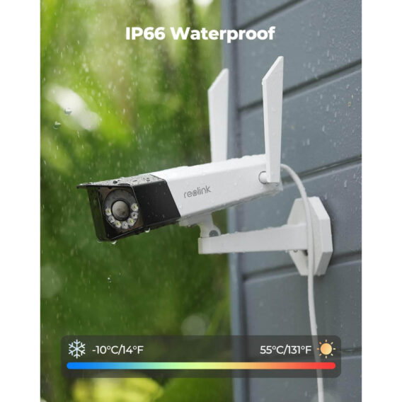 Reolink 4K 8MP Wi-Fi videokaamera inimeste, autode ja loomade tuvastamisega. 180° panoraamvaade 5GHz/2,4GHz Wi-Fi, kahesuunaline heli.Värviline öönägemine, Duo seeria W730.