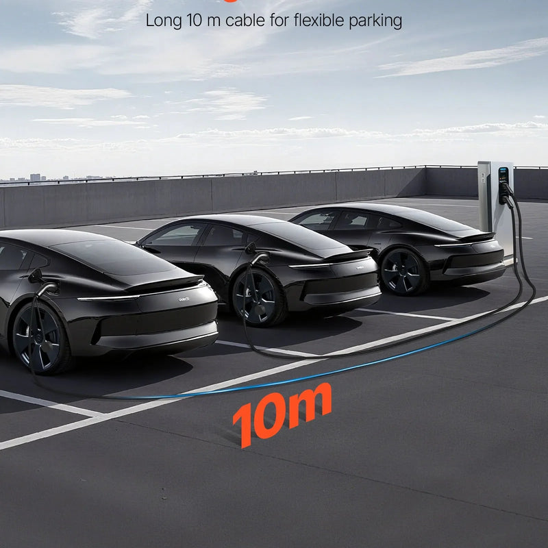 VEVOR elektromobiļu lādētāja pagarinātāja kabelis 16 A, 10 m, līdz 11 kW, saderīgs ar visiem Type 2 elektromobiļu lādētājiem, 3 fāžu AC 480 V 50 Hz, IP65 izturīgs uzlādes kabelis ar pārnēsāšanas somu