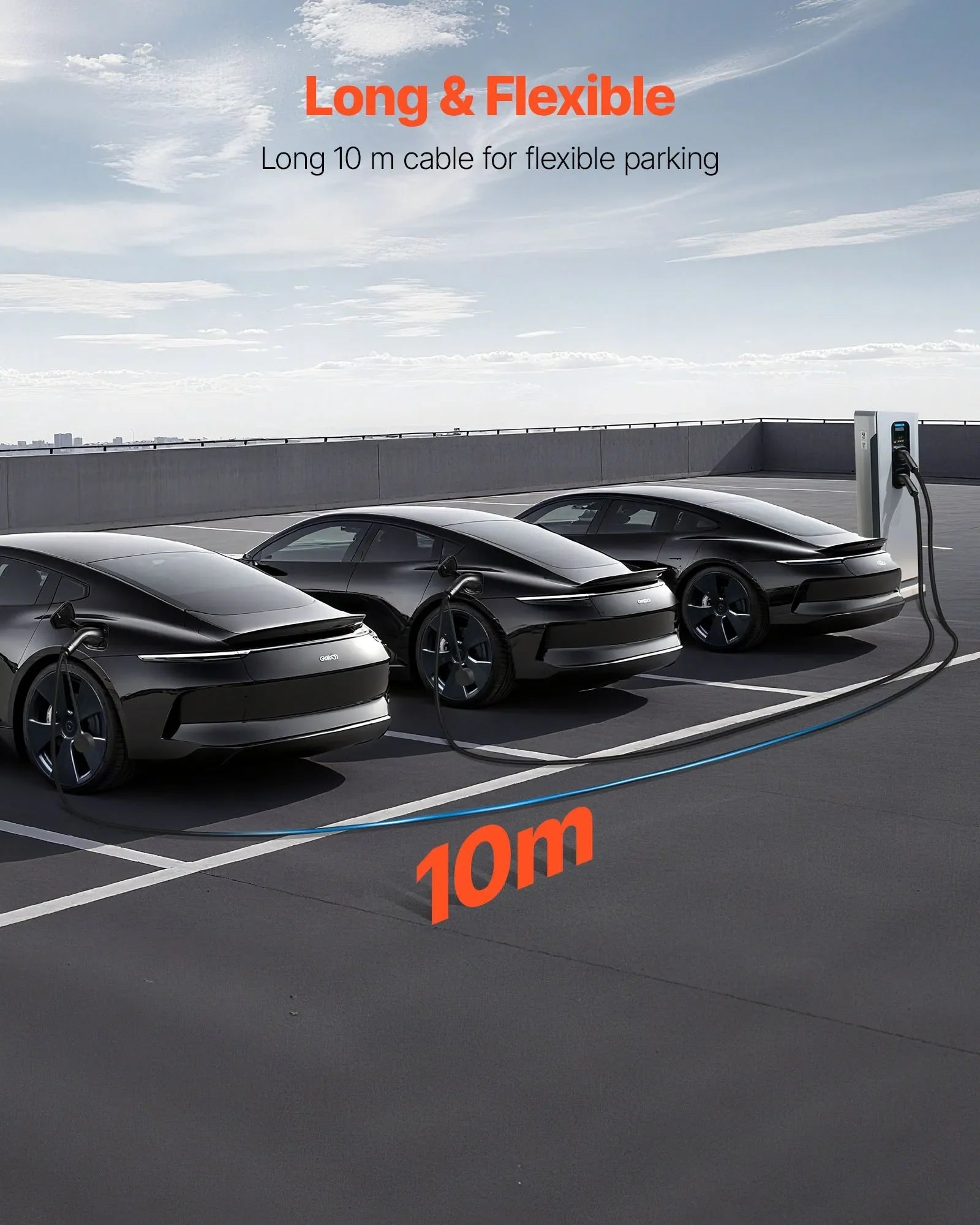 VEVOR elektromobiļu lādētāja pagarinātāja kabelis 16 A, 10 m, līdz 11 kW, saderīgs ar visiem Type 2 elektromobiļu lādētājiem, 3 fāžu AC 480 V 50 Hz, IP65 izturīgs uzlādes kabelis ar pārnēsāšanas somu