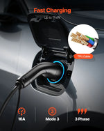 VEVOR elektromobiļu lādētāja pagarinātājs 16 A, 7 m, līdz 11 kW, saderīgs ar visiem Type 2 elektromobiļu lādētājiem, 3 fāžu AC 480 V 50 Hz, IP65 izturīgs uzlādes kabelis ar pārnēsāšanas somu