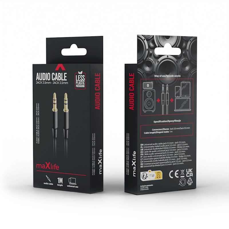 Maxlife audio kabelis jack 3.5 mm - jack 3.5 mm, 1 m, melns