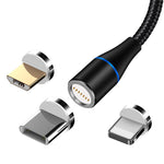 Магнитный USB-кабель Maxlife MXUC-03 — Lightning + USB-C + microUSB, 1,0 м, 3 А, черный, нейлон