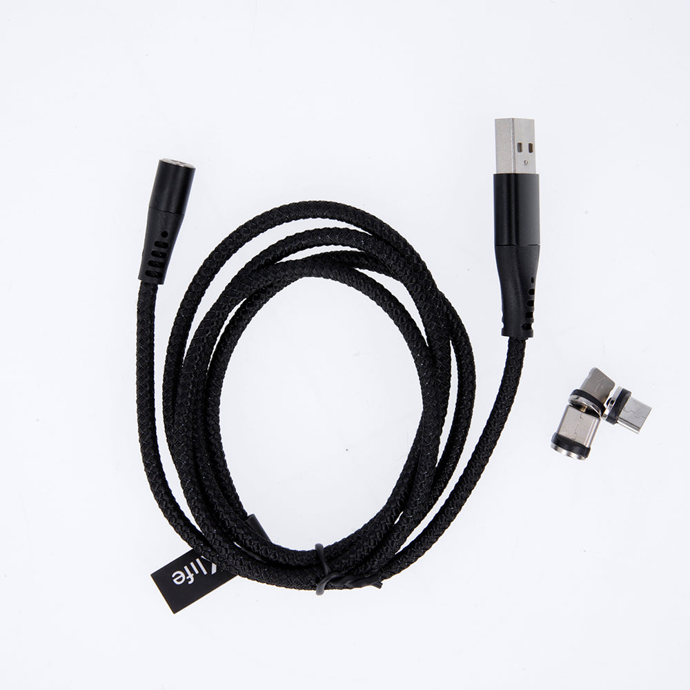 Магнитный USB-кабель Maxlife MXUC-03 — Lightning + USB-C + microUSB, 1,0 м, 3 А, черный, нейлон