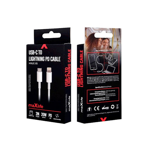 Maxlife MXUC-05 kabelis USB-C - Lightning 2,0 m 20W balts