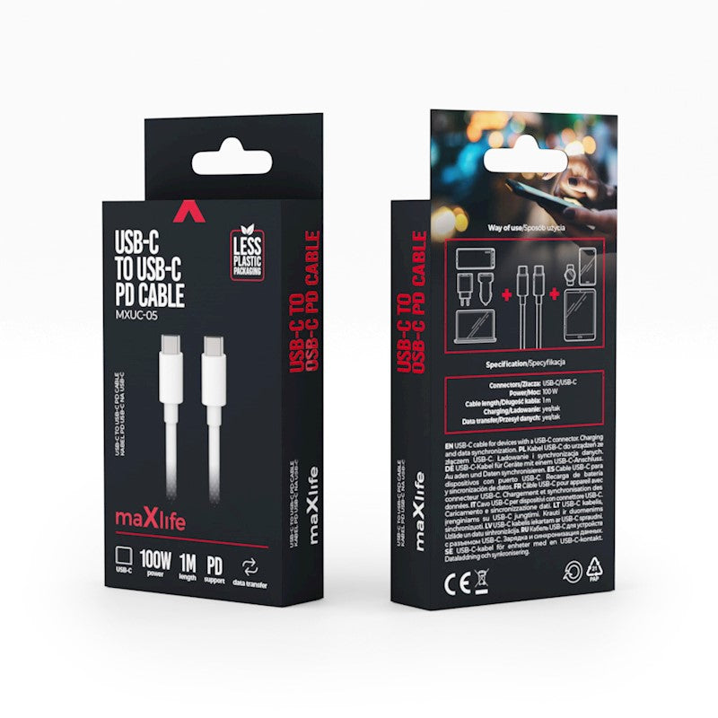 Maxlife MXUC-05 USB-C to USB-C cable 1.0 m, 100W, white
