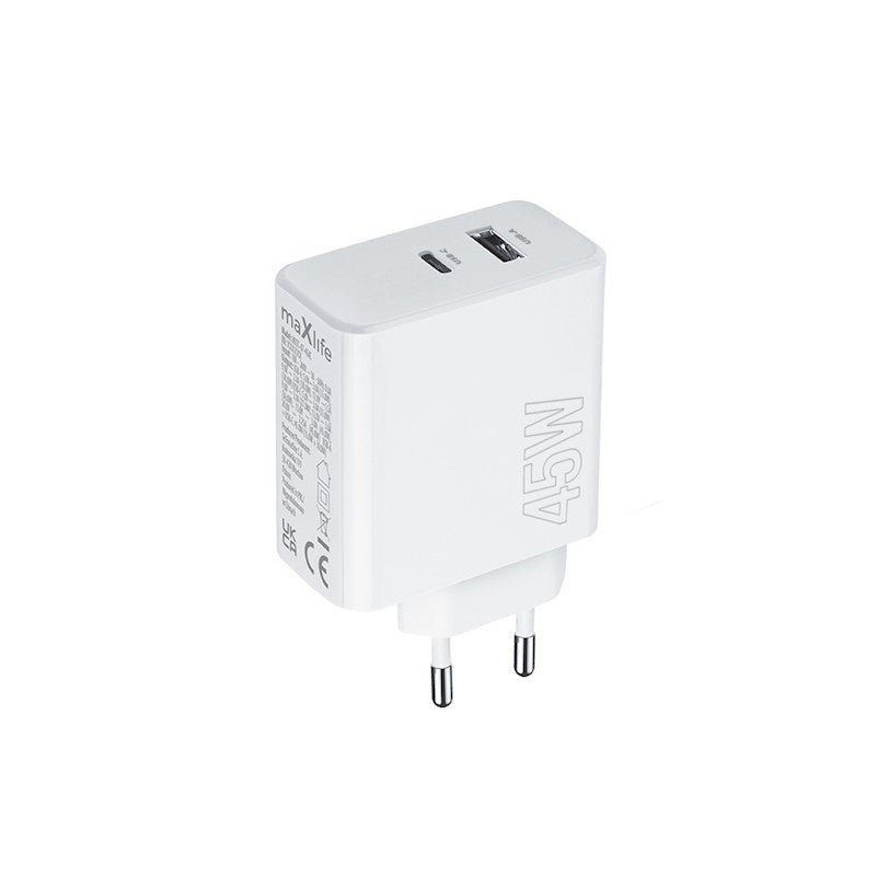 Maxlife MXTC-07-45AC PD QC lādētājs 1x USB-C 1x USB 45W balts