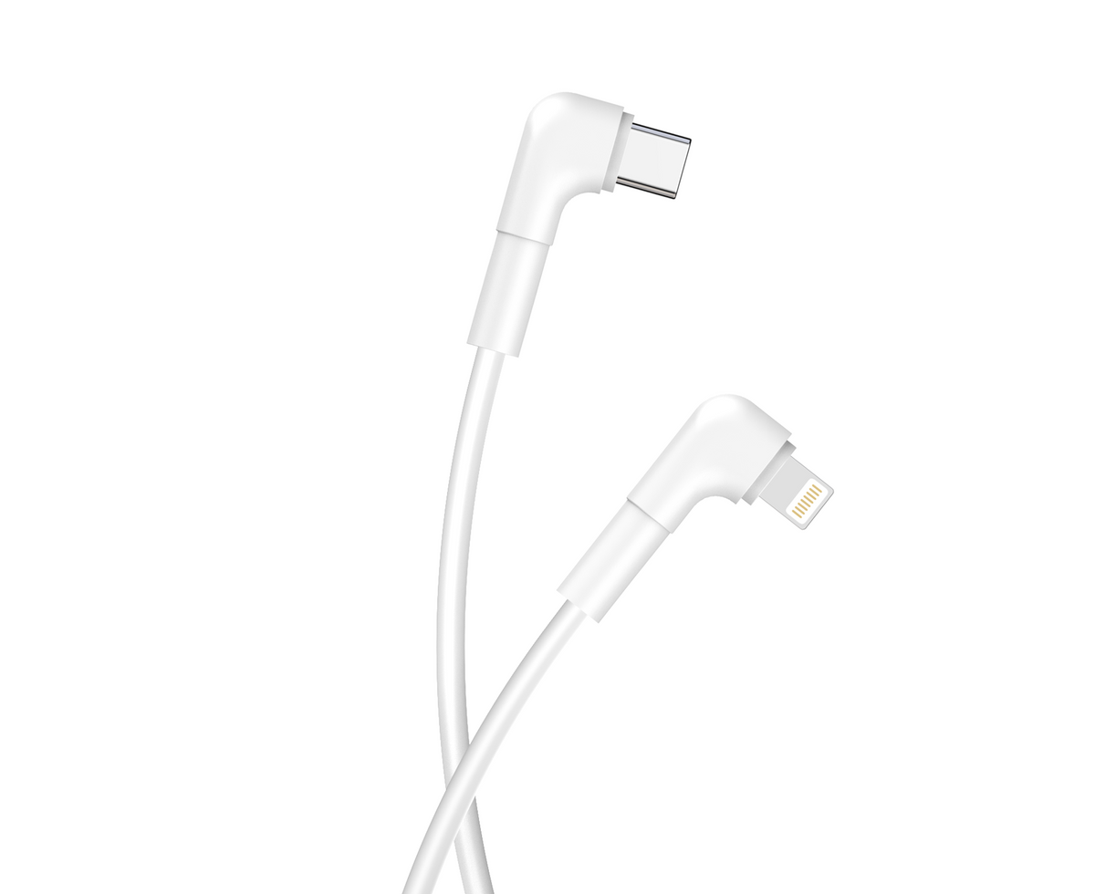 Maxlife MXUC-09 USB-C–Lightning kabelis ar leņķveida spraudņiem, 1 m, 27 W, balts
