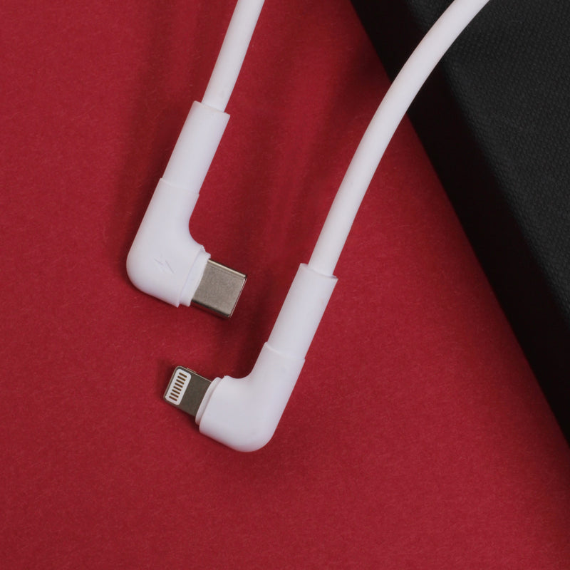 Maxlife MXUC-09 USB-C–Lightning kabelis ar leņķveida spraudņiem, 1 m, 27 W, balts