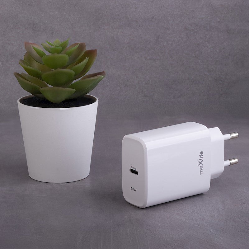 Maxlife MXTC-10-20C PD QC lādētājs 1x USB-C 20W, balts