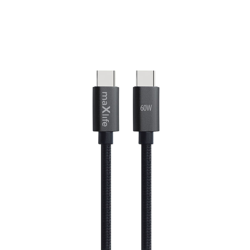 Maxlife MXUC-12 USB-C – USB-C kabelis 1,0 m, 60 W, melns