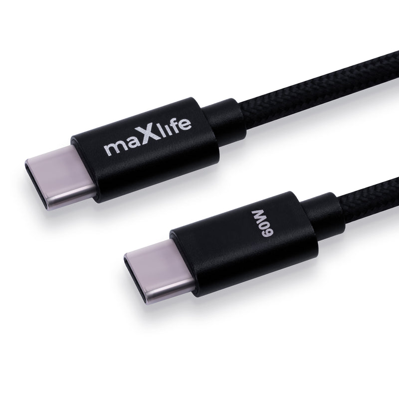 Maxlife MXUC-12 USB-C – USB-C kabelis 1,0 m, 60 W, melns