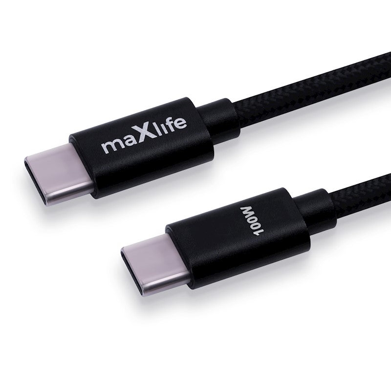 USB-C – USB-C kabelis Maxlife MXUC-12, 1 m, 100 W, melns