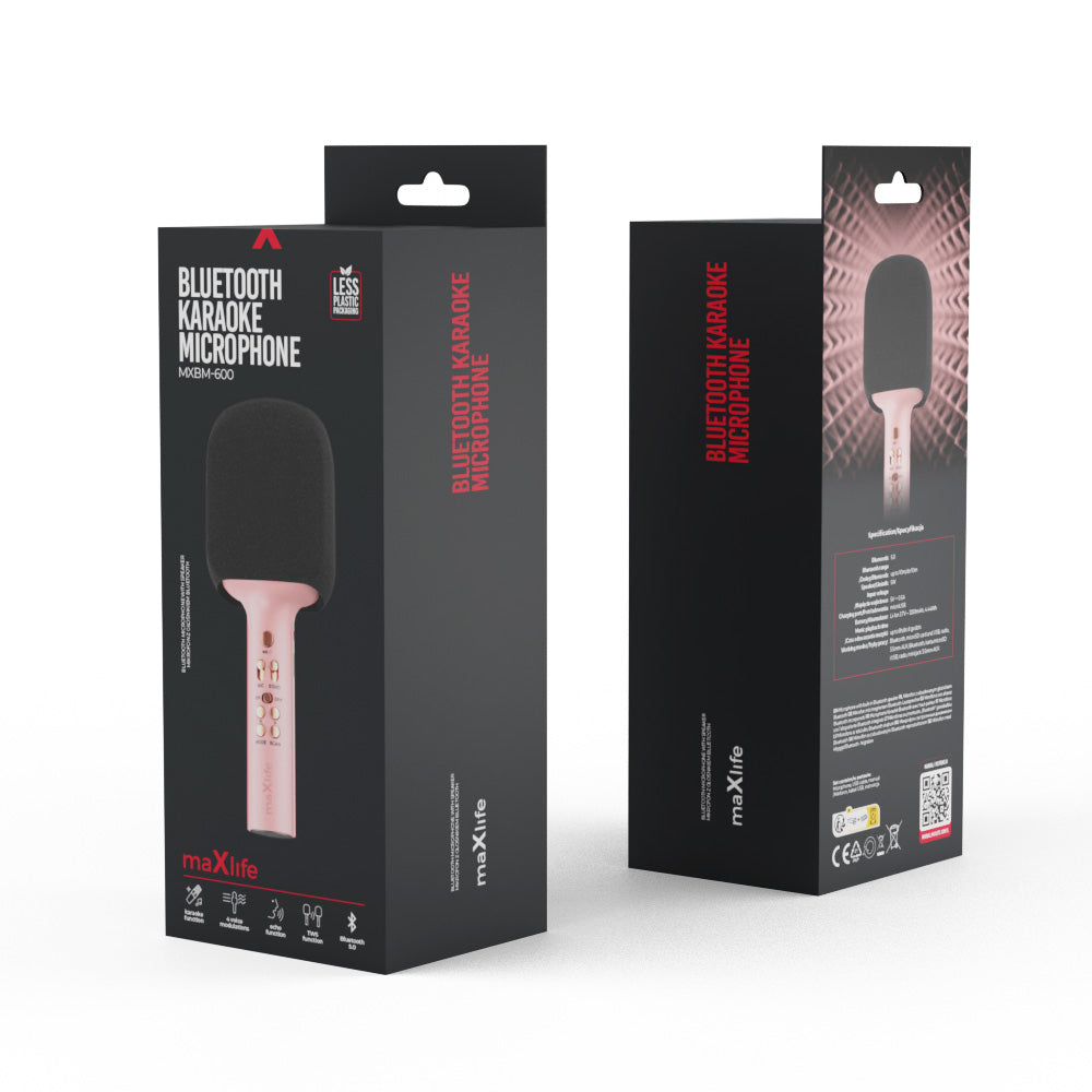 Maxlife Bluetooth mikrofons ar iebūvētu skaļruni MXBM-600, rozā