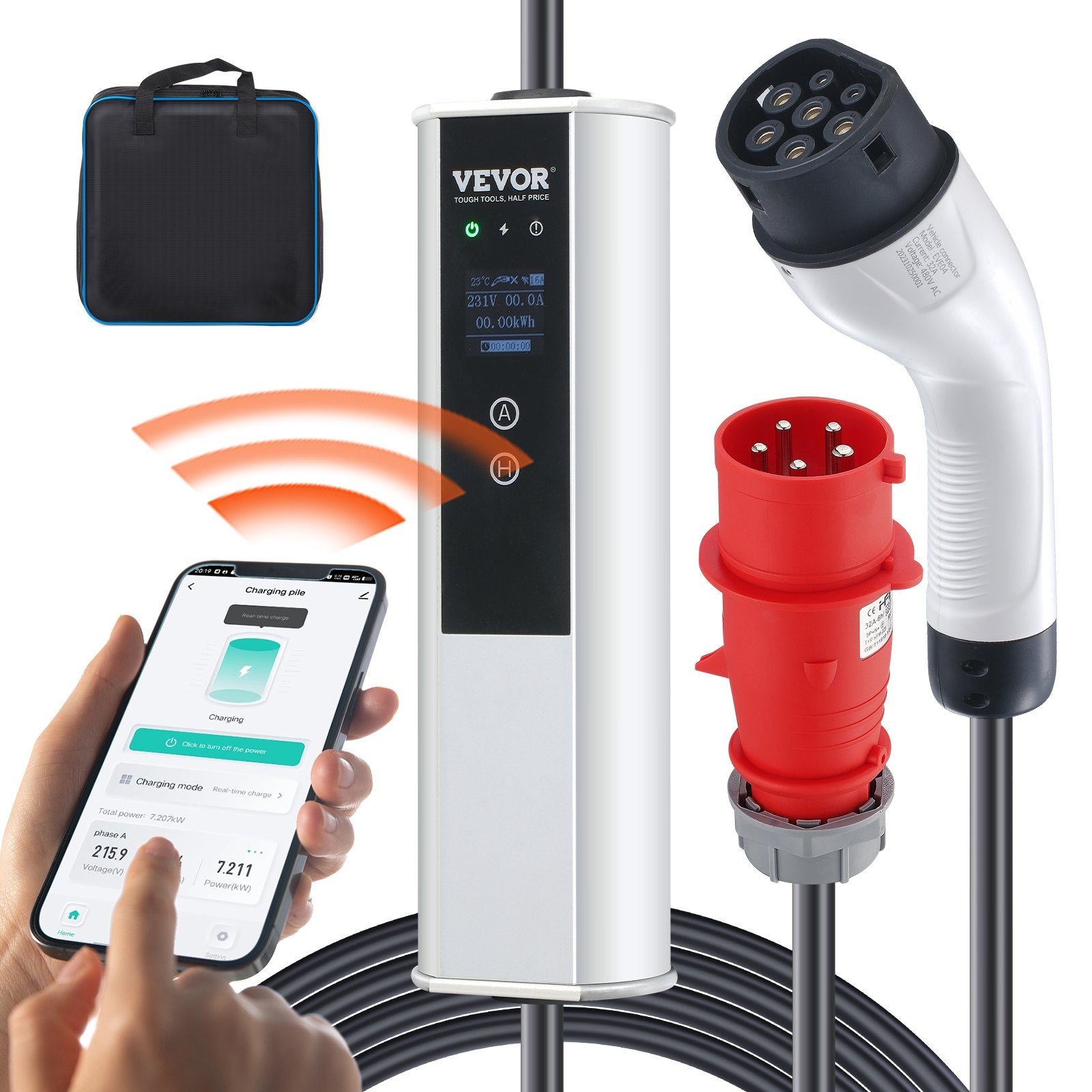 Портативное зарядное устройство VEVOR, тип 2, кабель для зарядки EV 32A CEE 32 7,5 м 230V/400V