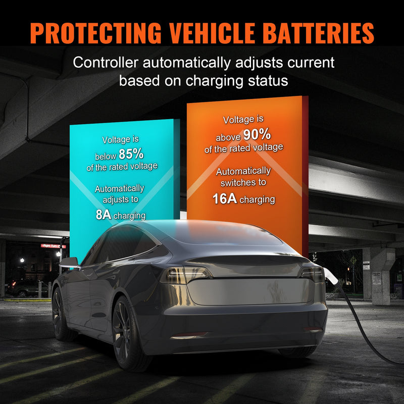 VEVOR pārnēsājamais EV lādētājs, Type 2, 16A, 3.7kW, elektrisko transportlīdzekļu lādētājs ar 8,5 m uzlādes kabeli, CEE 7/7 spraudni, IEC 62196, mājas EV uzlādes stacija ar uzglabāšanas somu un kabeļa turētāju, IP66.