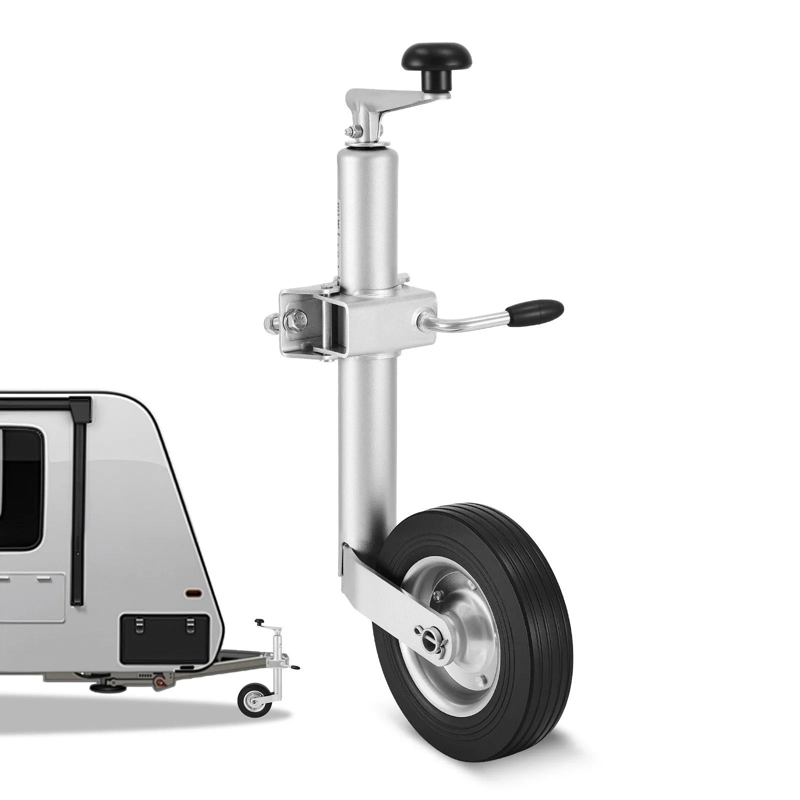 VEVOR piekabes domkrats ar riteni, 150 kg kravnesība, izturīgs piekabināms piekabes stūres domkrats ar vienu riteni un ergonomisku rokturi, 230 mm pacelšanas gājiens, piemērots kemperiem, zirgu piekabēm un universālajām piekabēm