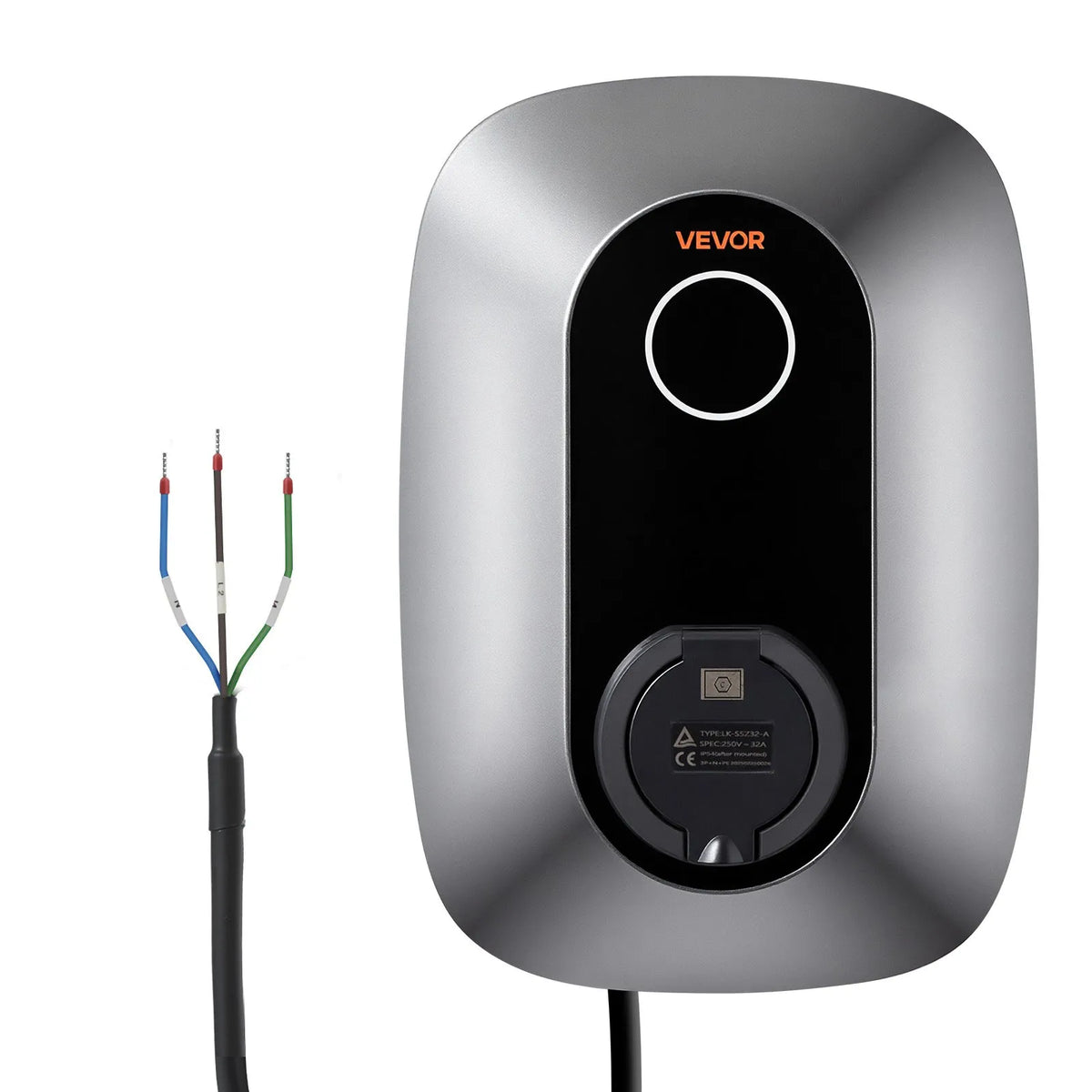 VEVOR 7 kW vienfāzes elektroautomobiļu uzlādes stacija ar Type 2 savienotāju, 230 V, 32 A, lietotnes attālināto vadību, LED indikatoru un IP54
