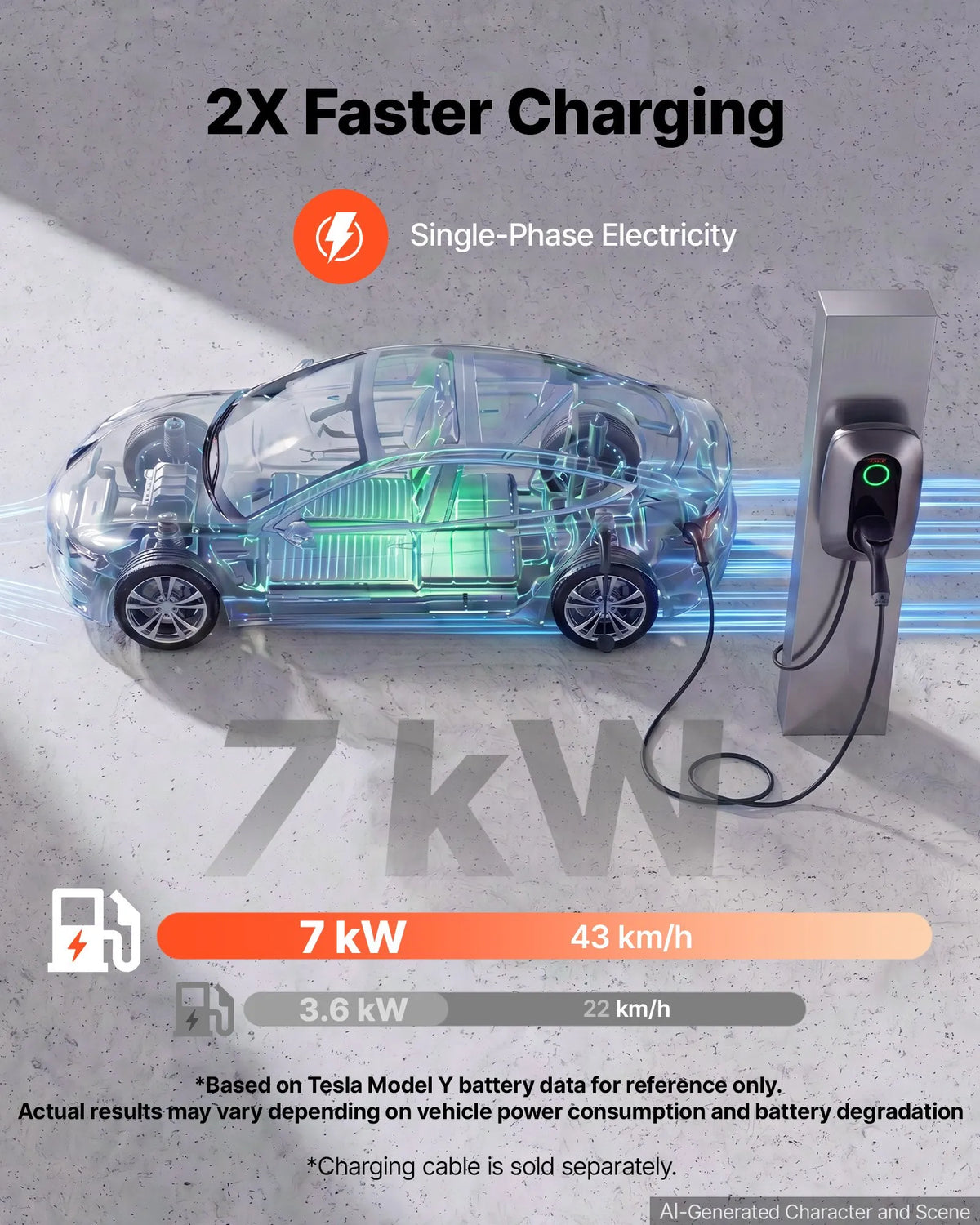 VEVOR 7 kW vienfāzes elektroautomobiļu uzlādes stacija ar Type 2 savienotāju, 230 V, 32 A, lietotnes attālināto vadību, LED indikatoru un IP54