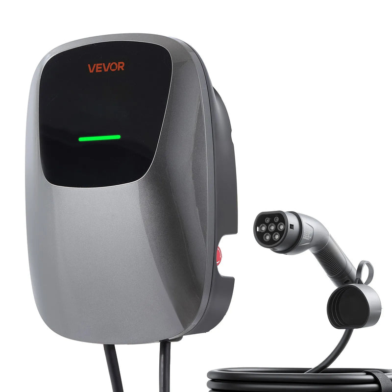 VEVOR 7 kW vienfāzes elektroautomobiļu uzlādes stacija ar Type 2 savienotāju, 5 m kabeli, 230 V, 32 A, lietotnes attālināto vadību, LED indikatoru un IP65