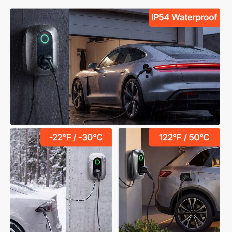 VEVOR 11 kW trīsfāžu elektroautomobiļu uzlādes stacija ar Type 2 savienotāju, 400 V, 16 A, lietotnes attālināto vadību, LED indikatoru un IP54