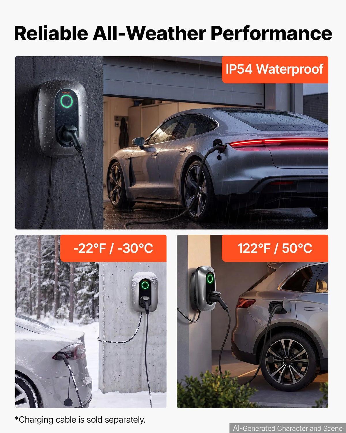 VEVOR 11 kW trīsfāžu elektroautomobiļu uzlādes stacija ar Type 2 savienotāju, 400 V, 16 A, lietotnes attālināto vadību, LED indikatoru un IP54