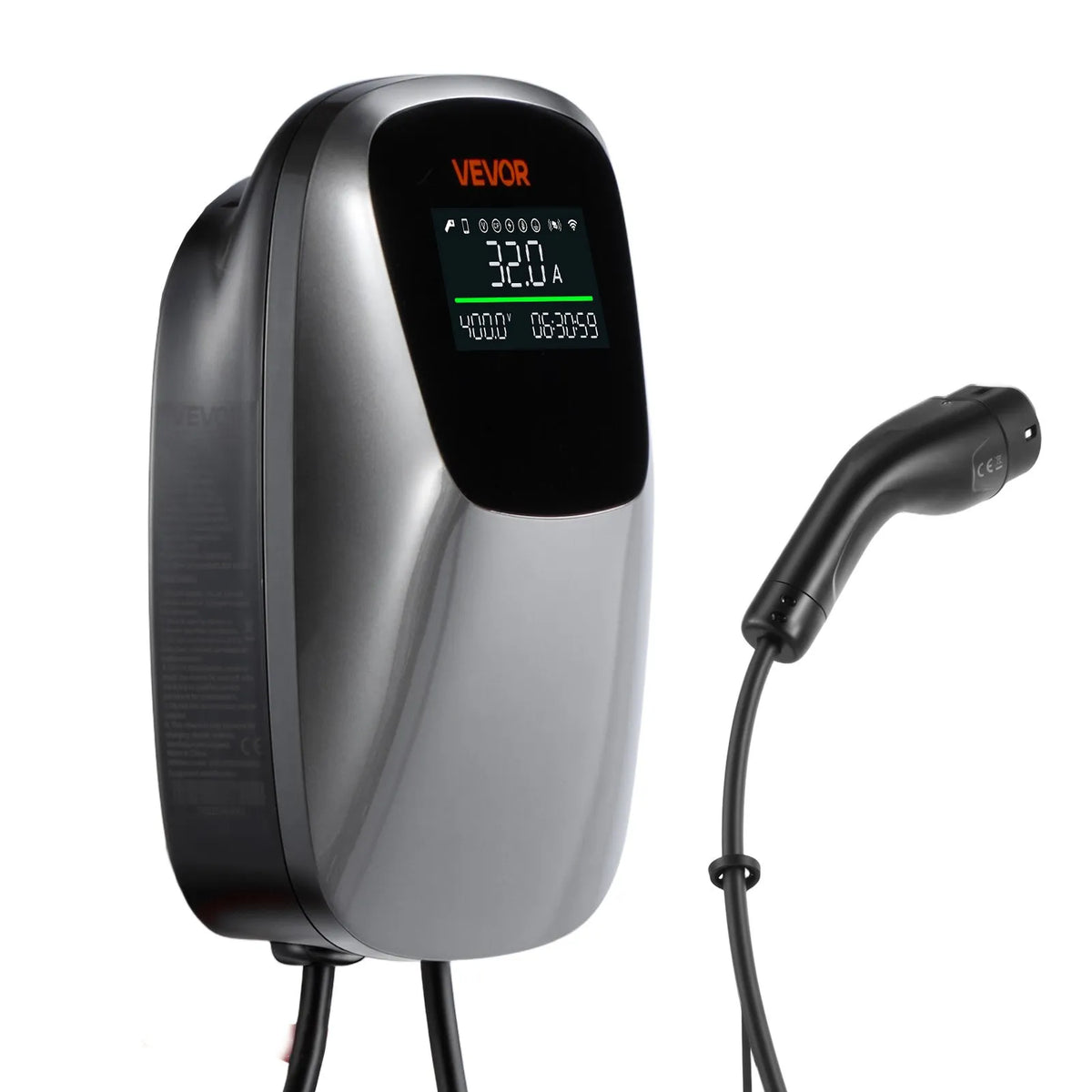 VEVOR 22 kW three-phase electric vehicle charging station with a Type 2 connector, CEE 32 A, 400 V, app control, digital display, and IP65 rating