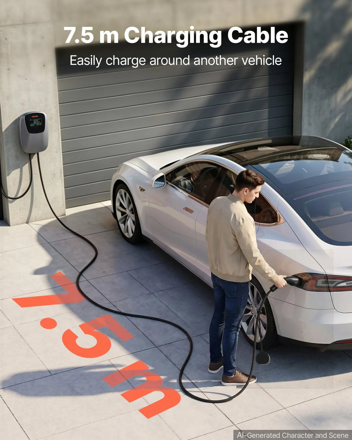 VEVOR 22 kW three-phase electric vehicle charging station with a Type 2 connector, CEE 32 A, 400 V, app control, digital display, and IP65 rating