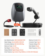 VEVOR 22 kW three-phase electric vehicle charging station with a Type 2 connector, CEE 32 A, 400 V, app control, digital display, and IP65 rating