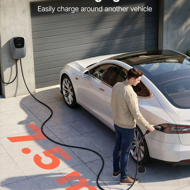 VEVOR 22 kW trīsfāžu elektroautomobiļu uzlādes stacija ar Type 2 savienotāju, 7,5 m kabeli, 400 V, 32 A, lietotnes attālināto vadību, LED indikatoru un IP65