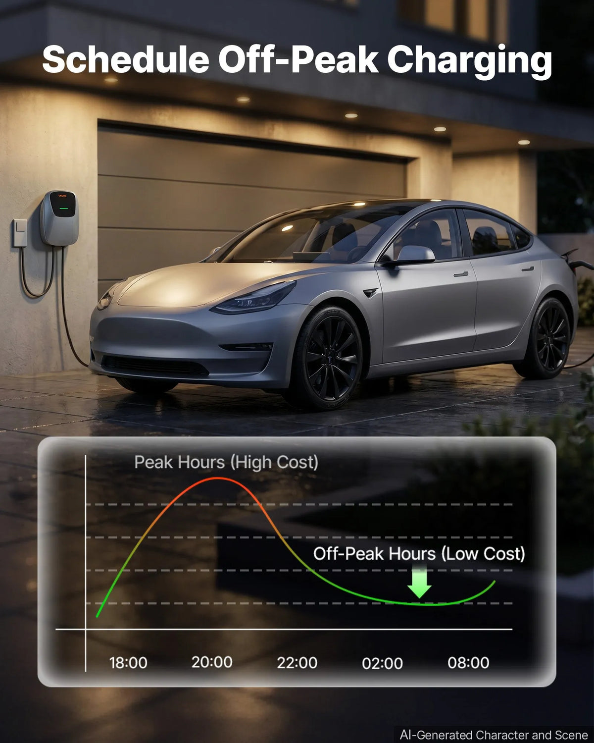 VEVOR 22 kW trīsfāžu elektroautomobiļu uzlādes stacija ar Type 2 savienotāju, 7,5 m kabeli, 400 V, 32 A, lietotnes attālināto vadību, LED indikatoru un IP65