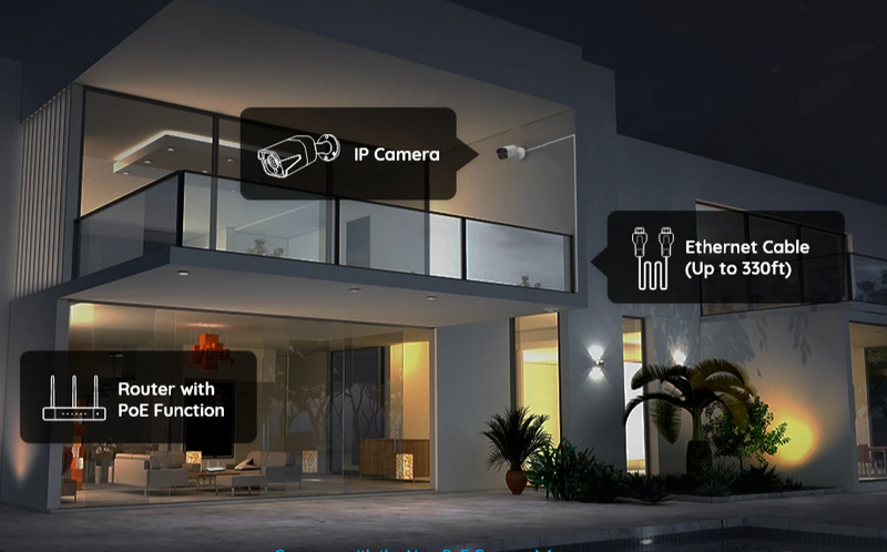 Reolink PoE P330 4K Ultra HD videoövervakningskamera med mörkerseende i färg, drivs via internetkabel eller 12 V strömförsörjning