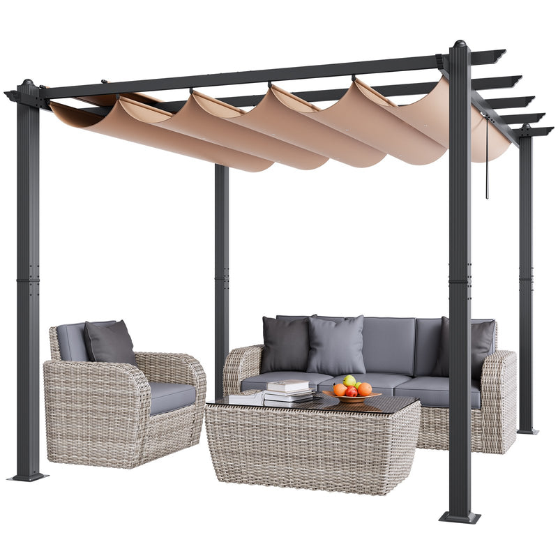 VEVOR 3 x 3 m outdoor retractable pergola with parasol, with heavy aluminium alloy frame, beige
