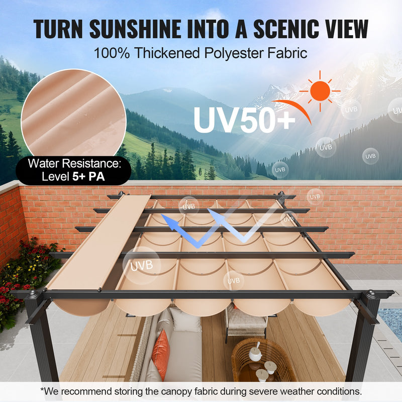 VEVOR 3 x 3 m outdoor retractable pergola with parasol, with heavy aluminium alloy frame, beige