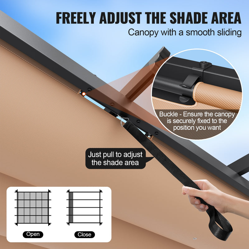 VEVOR 3 x 3 m outdoor retractable pergola with parasol, with heavy aluminium alloy frame, beige