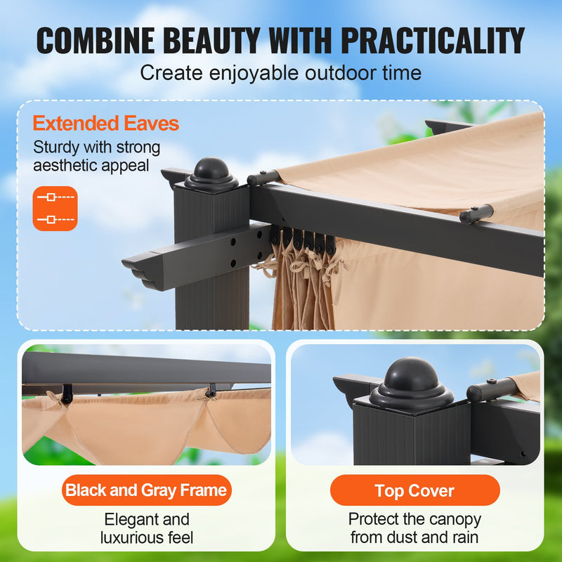 VEVOR 3 x 3 m outdoor retractable pergola with parasol, with heavy aluminium alloy frame, beige