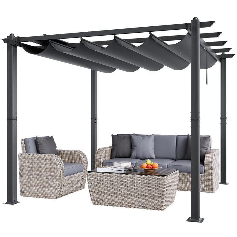 VEVOR 3 x 3 m outdoor retractable pergola with parasol, with heavy aluminium alloy frame, grey