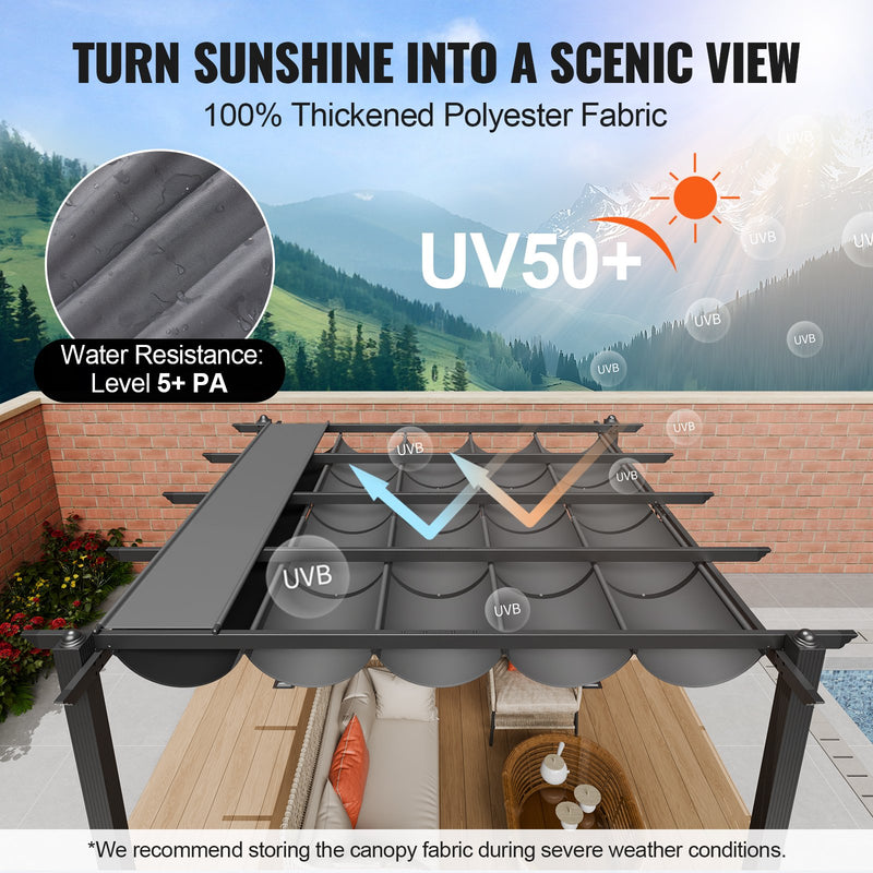 VEVOR 3 x 3 m outdoor retractable pergola with parasol, with heavy aluminium alloy frame, grey