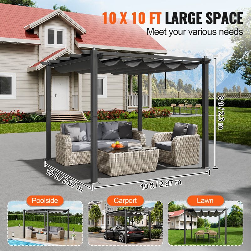 VEVOR 3 x 3 m outdoor retractable pergola with parasol, with heavy aluminium alloy frame, grey