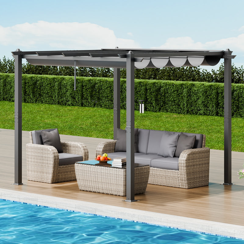VEVOR 3 x 3 m outdoor retractable pergola with parasol, with heavy aluminium alloy frame, grey