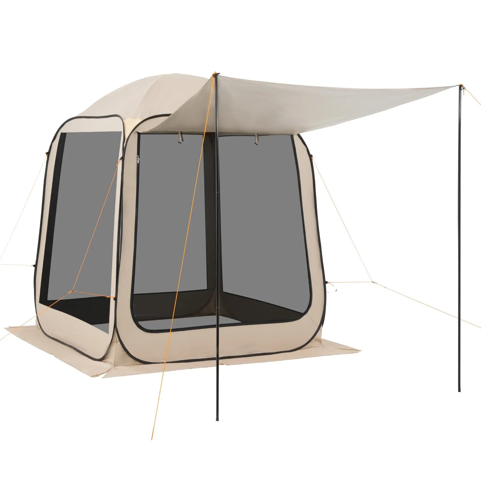 VEVOR sietveida lapene-telts, 183 × 183 × 220 cm, uznirstoša siettelts 4–6 personām ar pagarinātu nojumīti, pārnēsājama nojume ar sieta sāniem un pārnēsāšanas somu, piemērota terasei un āra aktivitātēm, bēša