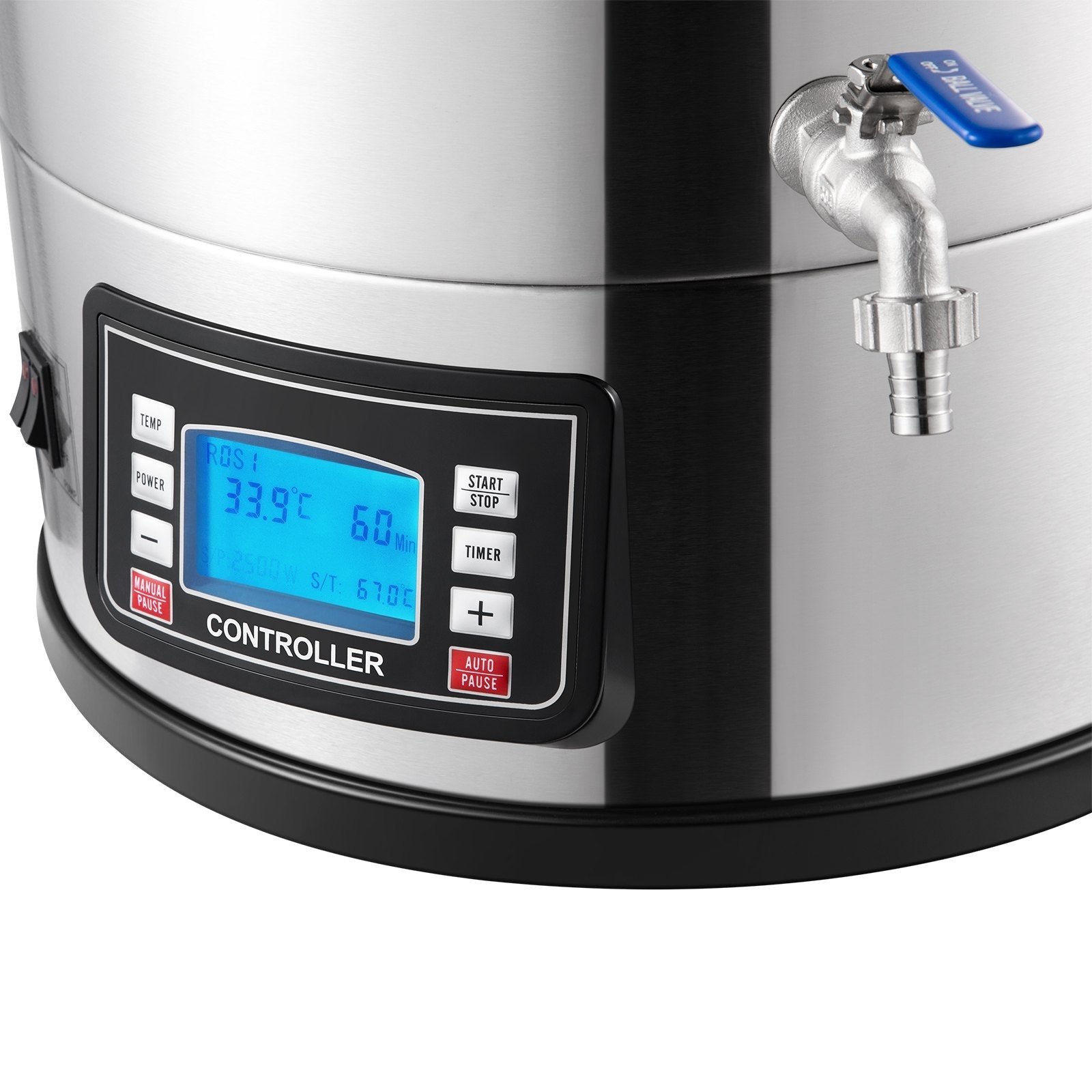 30L VEVOR elektriskā alus brūvēšanas sistēma, 200–2500W, 25–100°C, ar auto/manuālo režīmu, taimeri, cirkulācijas sūkni un receptes atmiņu, 220V