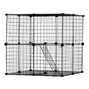 VEVOR liels divstāvu metāla stiepļu kaķu voljers 71 × 71 × 71 cm ar rampu un regulējamu atpūtas platformu, piemērots lietošanai telpās un ārā maziem dzīvniekiem, melnā krāsā