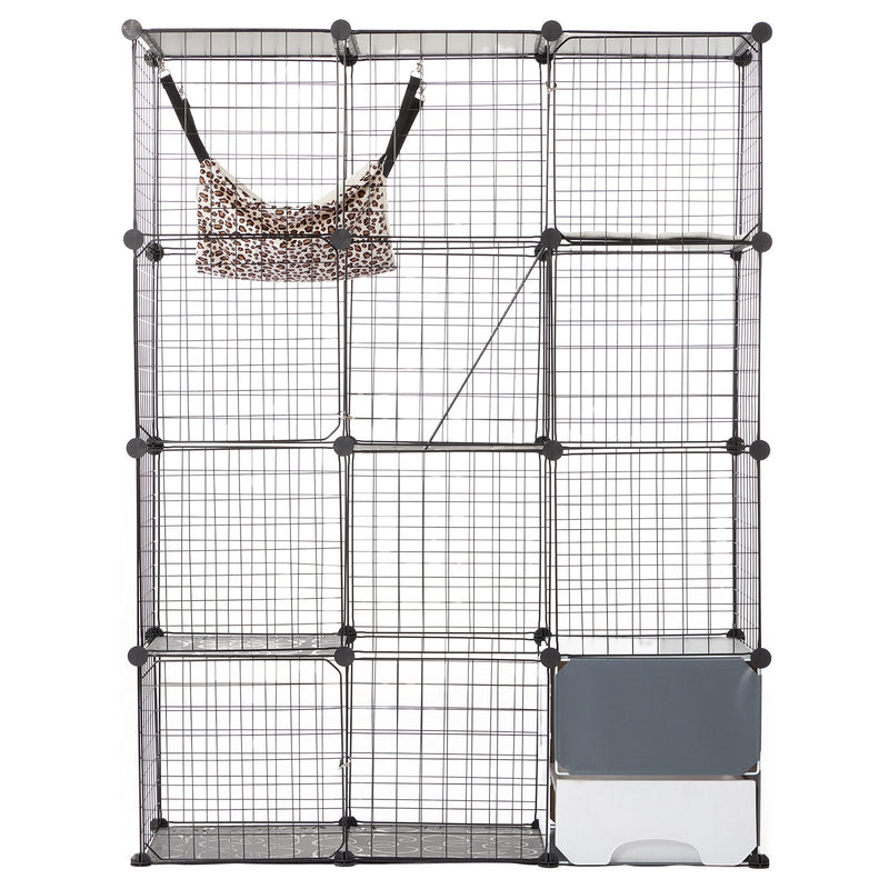 VEVOR liels 4-stāvu kaķu būris 104 x 36 x 140 cm metāla stieples būris ar šūpuļkrēslu