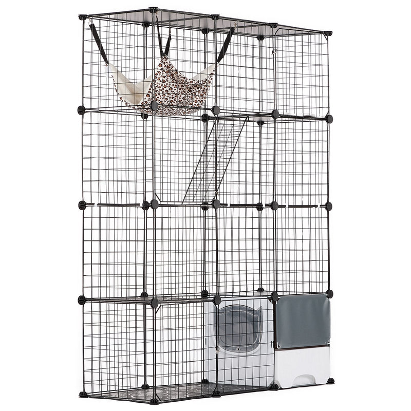 VEVOR liels 4-stāvu kaķu būris 104 x 36 x 140 cm metāla stieples būris ar šūpuļkrēslu