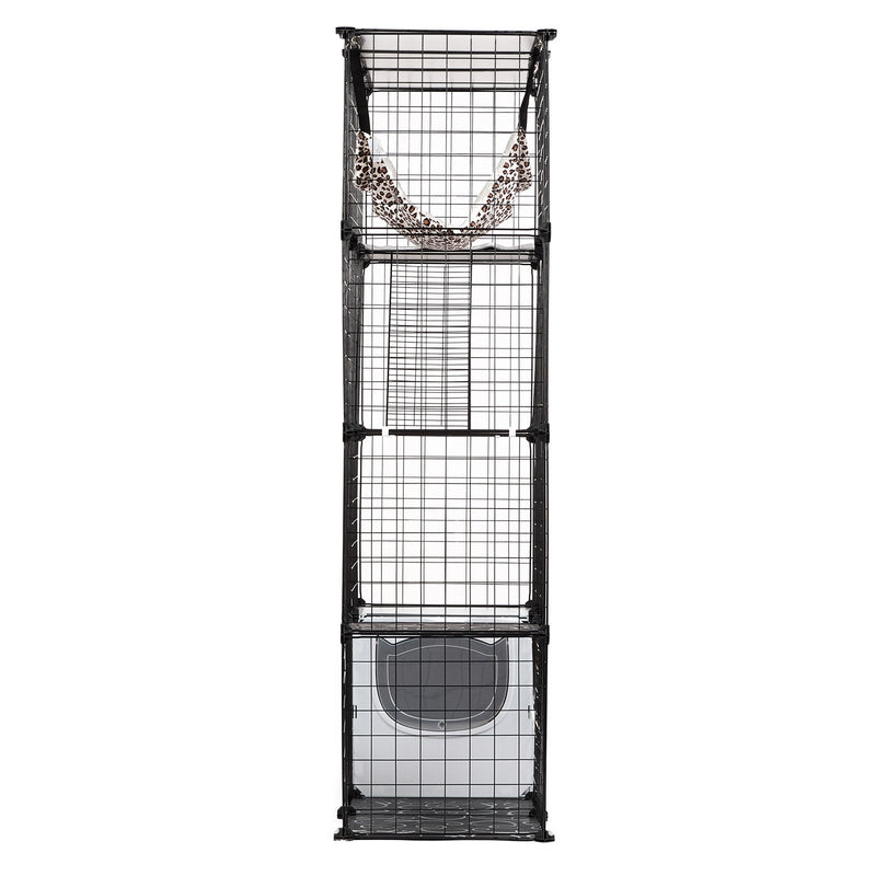 VEVOR liels 4-stāvu kaķu būris 104 x 36 x 140 cm metāla stieples būris ar šūpuļkrēslu